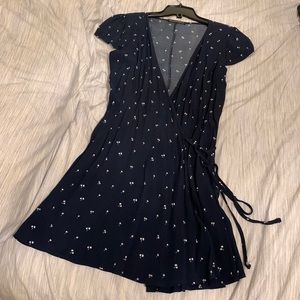 Brandy Melville navy blue wrap dress with palm trees